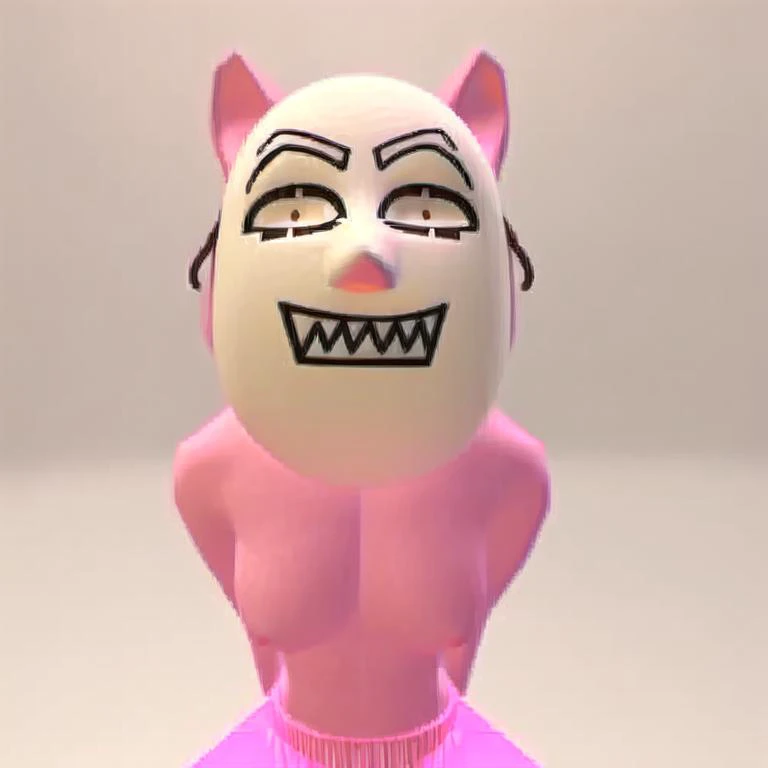 <lora:keda-ono loss=070:1> solo, anthro, wolf, female, noh mask, onomadek, pink fur, sharp teeth, 3d