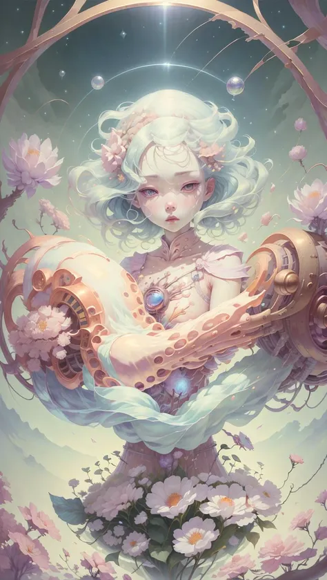 ultra high res, (photo realistic:1.4), surrealism, dream-like,V0id3nergy, a fantasy creature, space, planet, astronaut, flowers, bubbles, metal, durable armor, clockwork enhancements, steam-powered strength, <lora:kVoidEnergy-000001:0.9>, masterpiece,best quality,<lora:FHHY-06>,fenhong,1 girl,pink, cinematic light, raytracing, volumetric lighting, Backlit,Rim Lighting, 8K, HDR, <lora:pink_cat:1>