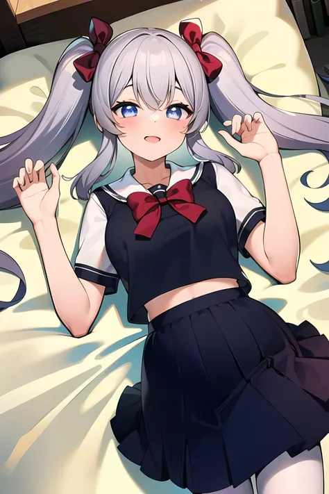 ((good quality:1.331, best quality:1.331, masterpiece:1.21)), (accurate anatomy, accurate limbs, good face, good hands, detailed background),
<lyco:Fukuro_CocoBOMh_64_V7:1:lbw=FukuroSP>, Fukuro, SFW,
1girl, solo, medium breasts, school uniform, laying on back, on bed, black stockings, white hair, long twin tails, view from above, full body