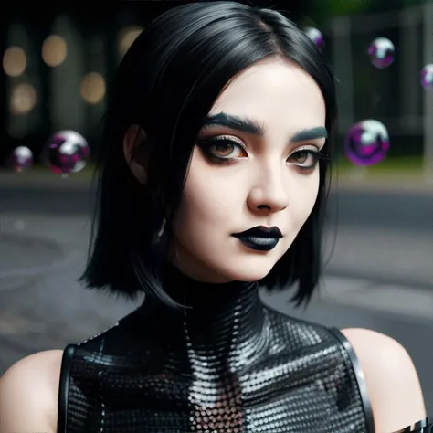 <lora:hasselbladportrait:0.7>, portrait of a woman, Bubble Goth style || masterpiece, 8k, high resolution, shallow depth of field, sharp focus