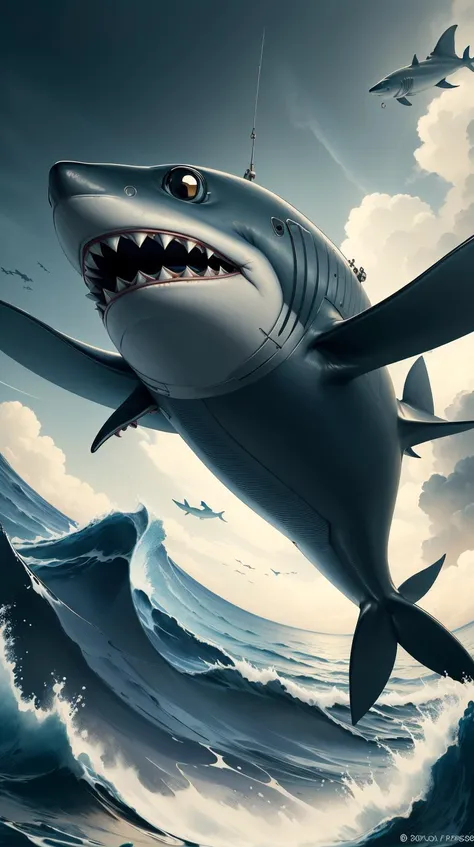 <lora:SpyWorld50s:1>SpyWorld50s, shark, spy-theme, 50s, (Masterpiece:1.3) (best quality:1.2) (high quality:1.1)