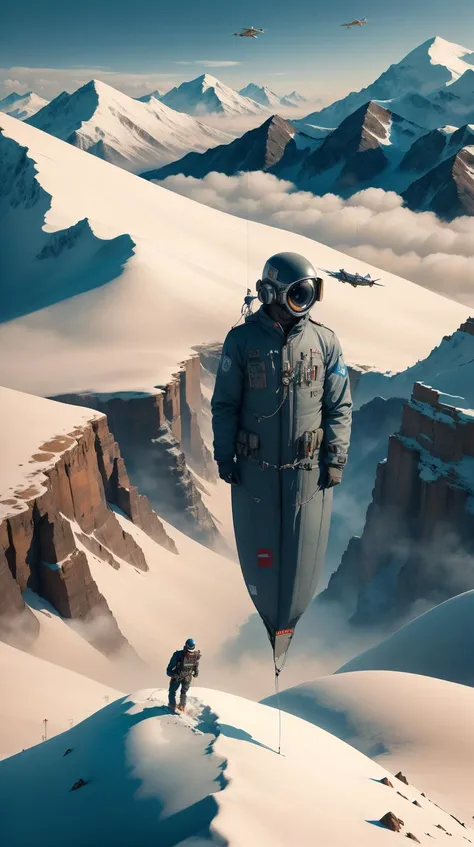 <lora:SpyWorld50s:1>SpyWorld50s, wingsuit flyers soaring through snow covered mountain peaks, a thrill of lifetime, spy-theme, 50s, (Masterpiece:1.3) (best quality:1.2) (high quality:1.1)