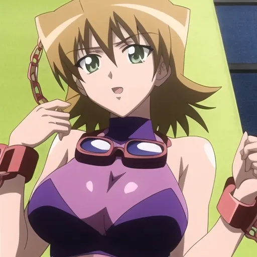 <lora:Tsukinomori_Sayoko:0.45> Tsukinomori_Sayoko, green_eyes, big_breasts, cuffs, goggles, handcuffs ,chain