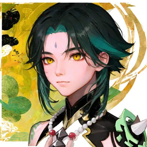 UHD, anatomically correct, ccurate, textured skin, super detail, high details, award winning, best quality, high quality, 16k, masterpiece, official art, best quality, the work by artist xu beihong, Fine brushwork style, chinese painting, Calculate which week of the year it is currently, 1boy, male focus, yellow eyes,official, <lora:Genshin_Xiao_AP_v3:1>