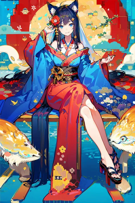 ,(Masterpiece:1.2, high quality), (pixiv:1.4),colorful world,
1girl, weapon, sword, long hair, black hair, japanese clothes, blue eyes, katana, sitting, solo, mask, kimono, veil, fox, flower, wolf, sandals, hair ornament, looking at viewer, sheath, crossed legs, off shoulder, sheathed, fox mask, animal ears, water, bare shoulders
<lora:colorful world_20230606112956-000020:0.8>
