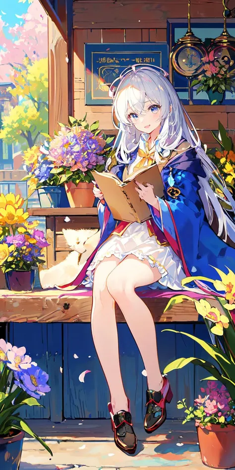 , masterpiece, best quality,colorful world, elaina \(majo no tabitabi\), 
1girl,flowers,Flower shop, flower shelf, European town, street, window
 <lora:colorful world_20230606112956-000017:0.8>