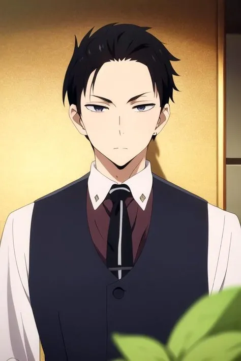 masterpiece, best quality, , 1boy, solo, male focus, looking at viewer, upper body, depth of field, <lora:daisuke_kanbe:0.76>, daisuke_kanbe, black hair, grey eyes