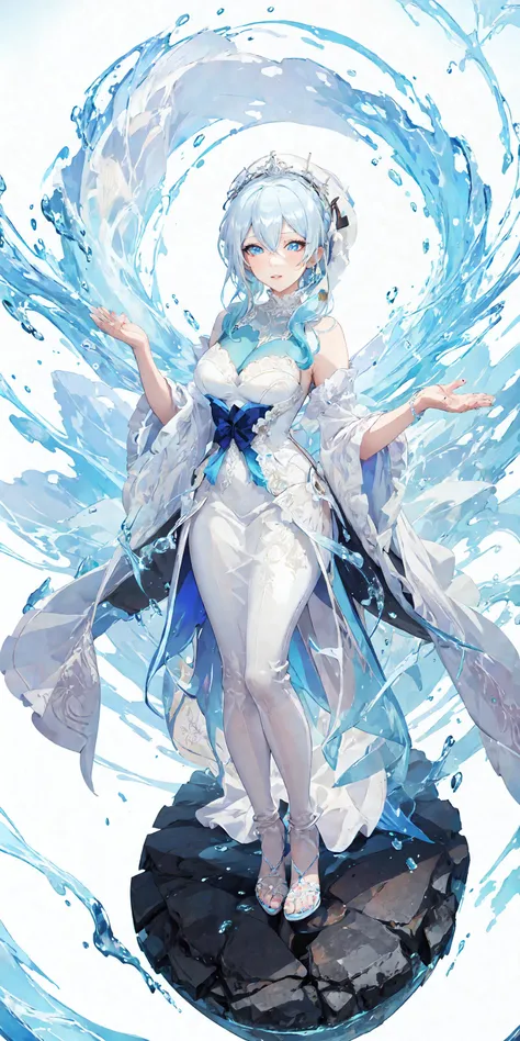 [(white background:1.5)::5],(mid shot:0.95),(full body:1.25), Dynamic angle,[bottle bottom], (fisheye:1.4), (falt color:1.3),
best quality, masterpiece,1girl, solo,standing, ((white lace wedding dress)),bangs, braid,blush, blue eyes, looking at viewer,hair between eyes, long hair, white hair, blue hair, mature, office lady,(vibrant colors), Pilyeon, (stare, realistic, lips, eyelashes:0.75), blue nails,city, night, rain,bedroom, bed,