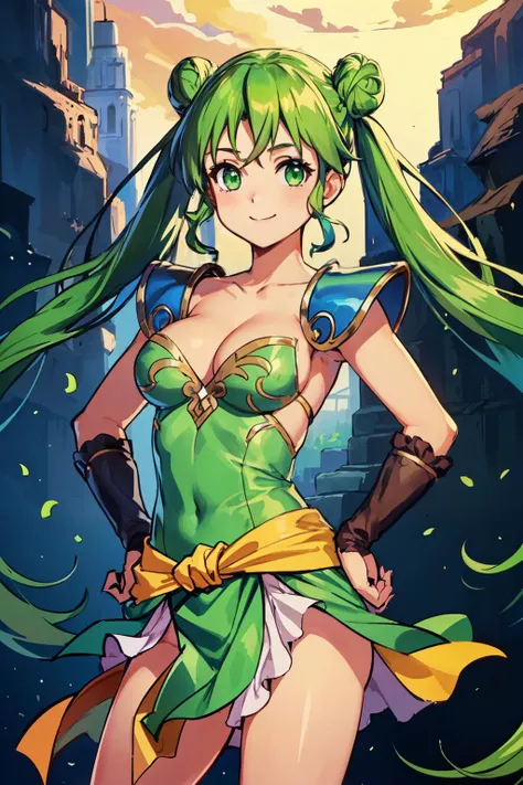 ((masterpiece,best quality)), absurdres,
<lora:Rayquaza:0.8>, Rayquaza, solo,
1girl, gen 3 pokemon, green hair, legendary pokemon, long hair, midriff, navel, nintendo, personification, pokemon, ponytail, smile, sumeshi, underboob, very long hair, yellow eyes,
armor, gauntlet, pants, shoulder armor, helmet, horns,