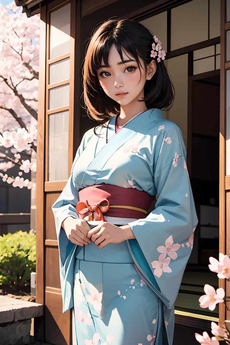(masterpiece, best quality), 1girl, 22 years old, <lora:veranda_v0.1:1> veranda, japanese clothes, tabi, cherry blossoms,