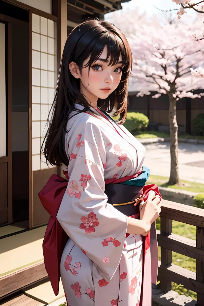 (masterpiece, best quality), 1girl, 22 years old, <lora:veranda_v0.1:1> veranda, japanese clothes, tabi, cherry blossoms,