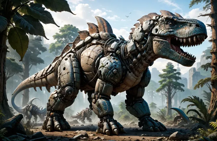 amazing quality, masterpiece, best quality, hyper detailed, ultra detailed, UHD, HDR, wide-angle lens, futuristic,
a dinosaur in forest,
<lora:cfc-giant-mechanical-arms:0.5>, giant mechanical arms,
<lora:add-detail-xl:0.75>,
<lora:dvr-stnd:1> dvr-stnd,
<lora:EnvyBetterHiresFixXL01:1.0>,
<lora:extremely_detailed:1.2> extremely detailed,