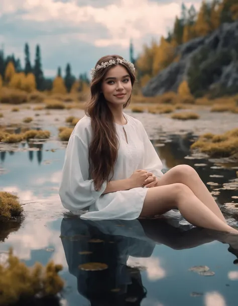 cinematic photo The beautiful scene render that (((ohwx woman))) in the fairyland surrounded by white clouds, 8k hd, dream, trending on cgsociety, trending on artstation, ultra wide angle, animation style, hyperrealism, 3 d render, hyper detailed <lora:hailee_lora_sdxl_v1:1> . 35mm photograph, film, bokeh, professional, 4k, highly detailed