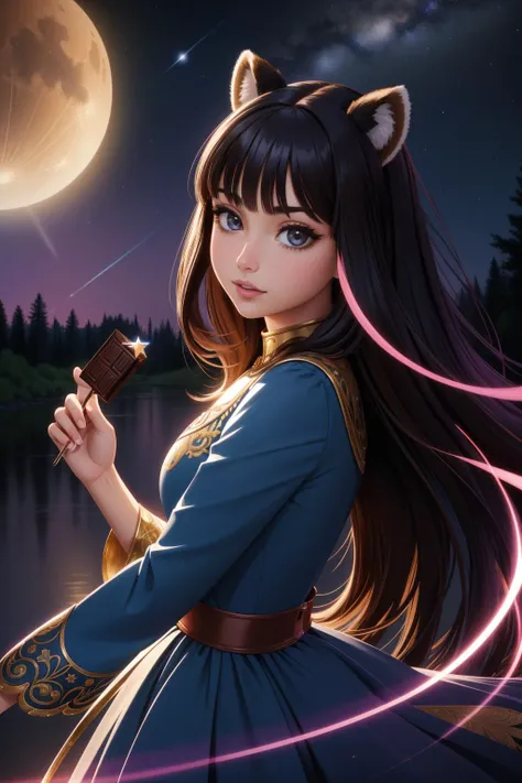 1girl, grand RAW photo, masterpiece Photograph, fantasy Digital art, behance, selfie shot angle of a ([Raccoon:apollo chocolate:5]:1.3) , the Raccoon is very [Deserted|Insensitive] and Scaly, intricate background, Evil The River Lethe in background, spring vegetation and Proxima Centauri in background, Stars in the sky, equirectangular 360, (comics art stylized by Yildiray Cinar:0.8) , Illustration, Confused, Gloomcore, Gel lighting, Slow Shutter Speed, Phase One XF IQ4 150MP, 800mm lens, Dark hue, Orton effect, Vitrail, "I just want to let it go for tonight.", highly detailed, Flickr, ornate