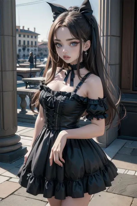 embedding:ViciousFamily\DV_Juliette_Vicious, is a beautiful girl, GothGal, with dark hair wearing a GothGal outfi, dress, ribbon, frills, 16K, Award Winning, Best Quality, High Quality, Highres, Masterpiece, Super Detail, Photography Style, Photorealism Style, Hyperrealism Style, Hyper maximalist <lora:edgGothGal_MINI>
