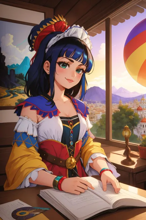 1girl, (stylized by Petros Afshar:1.1) and (Artemisia Gentileschi:1.3) and (Wu Guanzhong:1.1) , abstract art, 8k Redshift render, attractive, landscape of a Turquoise ([Colombia|Santiago]:1.3) from inside of a Pyramid, it is very [Original:Smiling:3] and Weary, lush hillside and Planet Saturn in background, Spring, Magic Realism, Sad, Chibi Anime, Nostalgic lighting, Selective focus, Cinestill, Luminous trails, Ribbons, contest winner, adobe lightroom