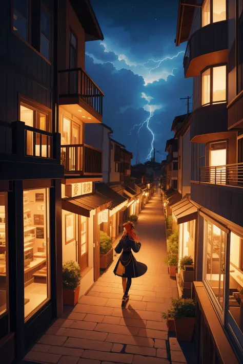 1girl, (illustration art by Peter Cross:0.9) , mundane Concept art, (Bronze theme:0.7) , aerial shot of a [Unforgettable|Dense] Chic ("The death of the god Baldr":1.3) , inside a Sprawling Architecture, contrasting colors street and Leo constellation in background, Thunderstorm, deep focus, Simple illustration, Frightening, Rule of Thirds, Aestheticism, Warm lighting, F/5, Vivid Colors, Temari, vibrant, Best quality, pixiv