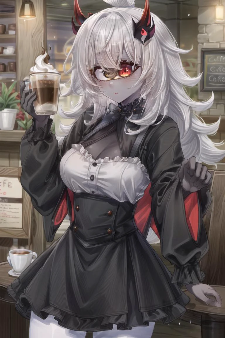 ((best quality)), ((highly detailed)), masterpiece, (detailed eyes, deep eyes), (1girl), cowboy shot, <lora:hairdetailer:1>, <lora:aiomonstergirls_loraLocon:.1>, ((gazer)), <lora:animeCyclops_v10:.9>, cyclop, (cyclops), one-eyed, colored skin, yellow colored sclera, red colored eyes, extra eyes, colored skin, grey colored skin, dark grey hair, medium breasts, (at a cafe, coffee), <lora:Kanta077StyleV1:.6>