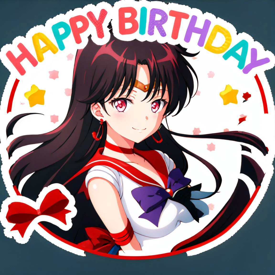 happy birthday,1girl, smile, happy,<lora:happy-birthday-000016:0.7> ,portrait, <lora:SailorMarsLORA-000026:1>, SMMars, very long hair, parted bangs, sailor senshi uniform, red sailor collar, red skirt, elbow gloves