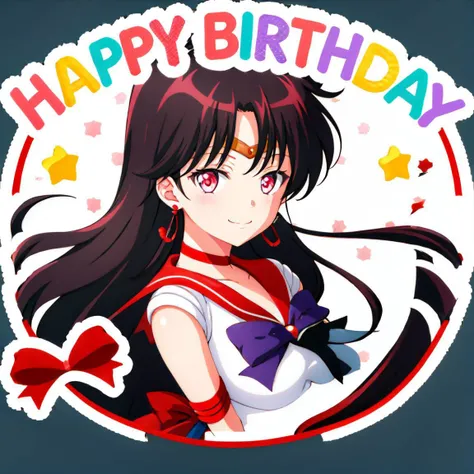 happy birthday,1girl, smile, happy,<lora:happy-birthday-000016:0.7> ,portrait,  <lora:SailorMarsLORA-000026:1>, SMMars, very long hair, parted bangs,  sailor senshi uniform, red sailor collar, red skirt, elbow gloves