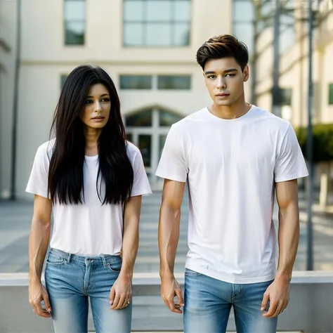 couple of uniformed teenage male and female students entering a hotel