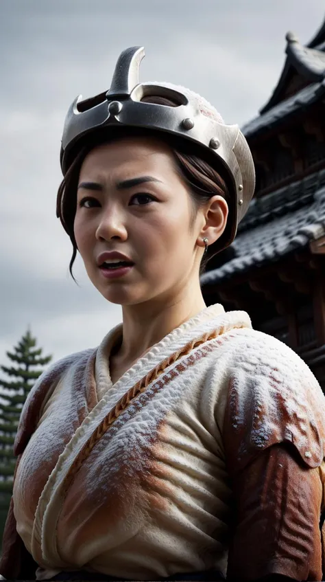 SemlaStyle portrait, solo, (full body:0.6), looking at viewer, detailed background, detailed face, (high fantasy medieval theme:1.1), shogun, Fuchsia samurai armor, samurai helmet,  aggressive expression, samurai crest,  dojo in background, wind, cinematic atmosphere, <lora:SemlaStyle:0.6>