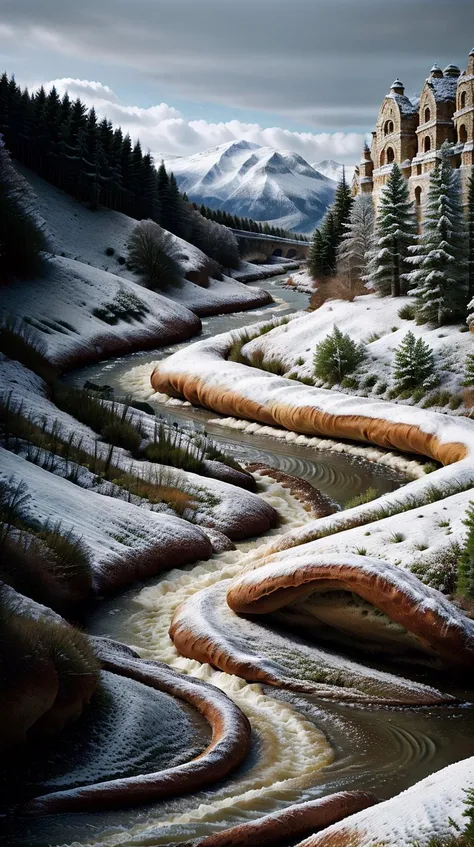 SemlaStyle a river snaking through a valley in an ancient landscape <lora:SemlaStyle:0.7>