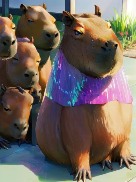 <lora:add_brightness:0.5><lora:add_detail:0.5><lora:eager_pet_pose_v1:1><lora:capi:1>(shiny glossy iridescent capybara:1.5),