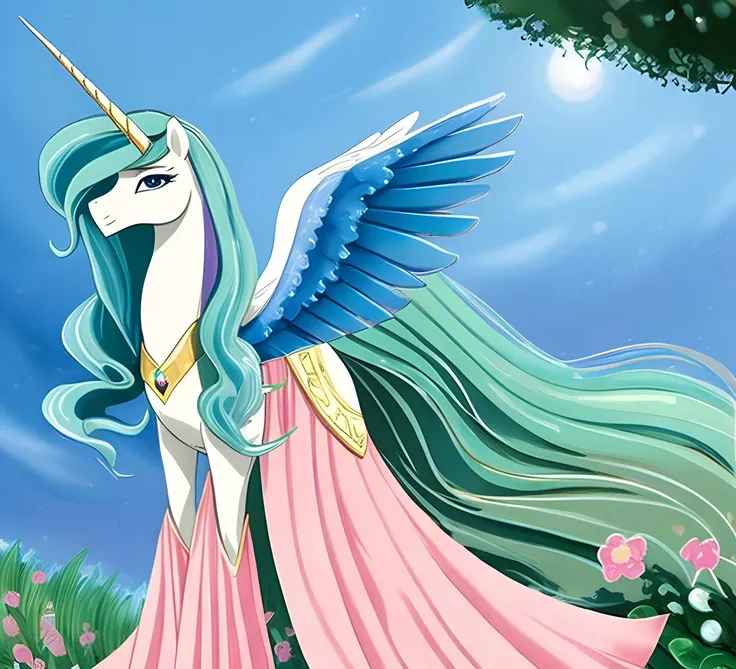 2d, illustration, Princess celestia, elegant, beautiful, wings, unicorn