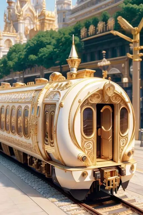 IvoryGoldAI, masterpiece, best quality, close-up view, intricate details, cyberpunk passenger train, sharp focus,