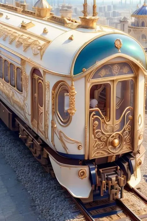 IvoryGoldAI, masterpiece, best quality, close-up view, intricate details, cyberpunk passenger train, sharp focus, passenger looks on beautiful scenery,