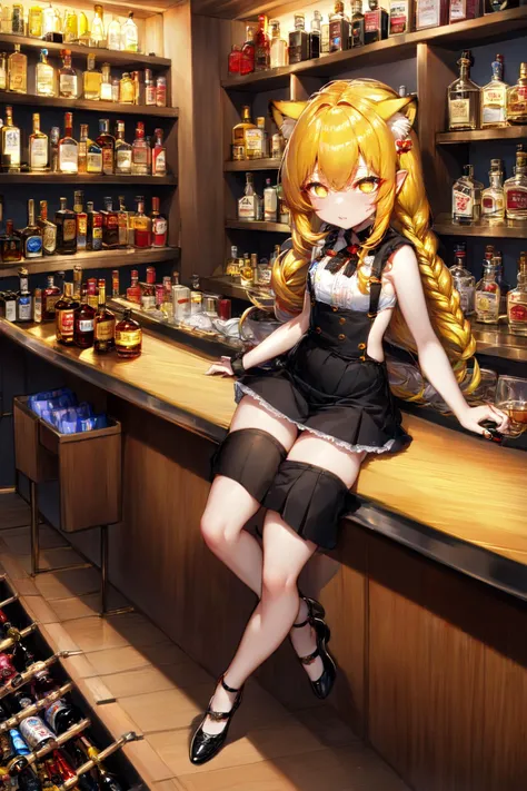 1girl, medium breasts, lion ears, (liquor bar counter:1.47746),, low-braided long hair, hair slicked back, (yellow hair:1.05),, (creepy eyes:1.27628),, suspender skirt, :<, shoe store, windows, shoes, boxes, boxes of shoes, indoors, lying on back, exceptional, best quality
BREAK
(exceptional, best aesthetic, new, newest, best quality, masterpiece, extremely detailed, anime, waifu:1.2)