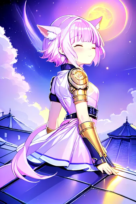 1girl, cat ears, (rooftop:1.47746),, very short hair, blunt bangs, (pale pink hair:1.3401),, (half closed eyes:1.27628),, armored dress, :c, space, outer space, planets, sun, moon, galaxy, stars, floating in space, (look back:1.05),, exceptional, best quality
BREAK
(exceptional, best aesthetic, new, newest, best quality, masterpiece, extremely detailed, anime, waifu:1.2)