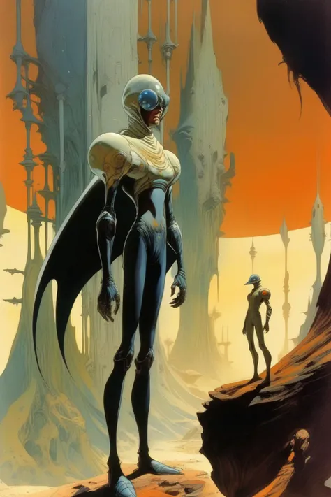 <lora:Luc Schuiten Style:1>Luc Schuiten Style - unique sci-fi character in the mixed styles of Segio Toppi and Roger Dean, intense interplay of light and shadow