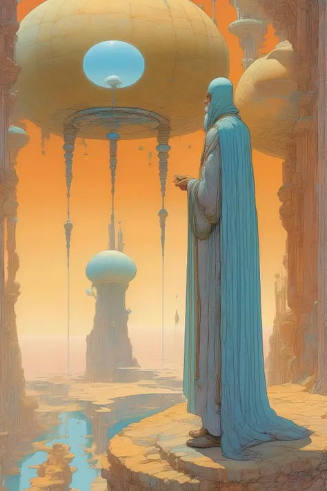 <lora:Luc Schuiten Style:1>Luc Schuiten Style - In the unpublished and breathtaking image from the Arzach album by Moebius, the essence of the Master's artistry shines through with remarkable clarity. in the foreground a mystical and beautiful woman standing on a circular stone who flies through the air in a busy street of a extraordinary city designed by Moebius, witg a lot of water. The vertical composition, elegantly presented in a 2:3 format, unveils a scene of unparalleled beauty that resonates perfectly with the spirit of the album. Prepare to be mesmerized by the sheer originality that permeates every aspect of this artwork. As your eyes wander across the canvas, you'll encounter a harmonious fusion of elements that defy convention and ignite the imagination. It is a visual symphony that stands as a testament to Moebius's boundless creativity. Vibrant and sublime colors dominate the image, bursting forth with a luminosity that captivates the viewer. The hues intertwine seamlessly, creating a rich tapestry that evokes a profound sense of awe. From ethereal pastels to vibrant bursts of intensity, the color palette is carefully orchestrated to evoke emotions and transport you to a realm of pure visual delight. Within this captivating tableau, the world of Arzach comes to life. Majestic landscapes unfold, adorned with surreal and fantastical elements that blur the lines between reality and imagination. Enigmatic creatures, both elegant and mysterious, clothing in the style of Moebius, strange bird in the style of Moebius, canyon, strange blue grass populate the scene, inviting you to explore their enigmatic world. Moebius's artistic mastery is evident in the intricate details meticulously woven into the image. Each stroke of the brush or pen contributes to the overall narrative, telling a story that is open to interpretation and invites contemplation. The composition invites you to delve into the depths of its symbolism and immerse yourself in the profound beauty it offers. This painting should transport us to a realm where the extraordinary will become ordinary, where the imagination will reign supreme and where the legacy of Moebius' "Arzach" album will endure. This unique jewel will sum up the essence of the Master's art, because it will dazzle with its originality, its beauty and the sublime colors that will spring from its core. Action, Highly Impressive & Realistic Poses, Hyper-detailed, Insane Details, Intricate Details, Cinematics, Editorial Art, Photo Shoot, Tilt Blur, Super-Resolution, Megapixels, Unreal Engine 5, Studio Lighting, Volumetric, Optical, Diffusion Glowing, Shadows, Proportions, Rough, Shimmery, Ray Tracing Reflections, Glossy, Lumen Reflections, Screen Space Reflections, Diffraction Rating, Chromatic Aberration, GB Shift, Ray Tracing, Ray Tracing Ambient Occlusion Anti-Ali asing, Post-Processing, Post-Production, Cel Shading, Tone Mapping, Incredibly Detailed and Intricate, Hypermaximalist, Sleek, Hyper Realistic, Super Detailed, Dynamic Pose, Hyperrealism, HDI, 8k