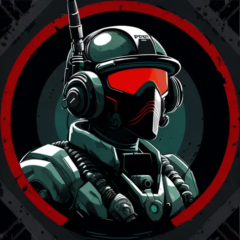 (vectorized:1.2) 2D icon closeup of a futuristic recon soldier wearing a helmet with a (radio) rugged headset, (antenna), (microphone), closeup, full size, visor, long-range comms, armored, simple dark background, cool color scheme, turned