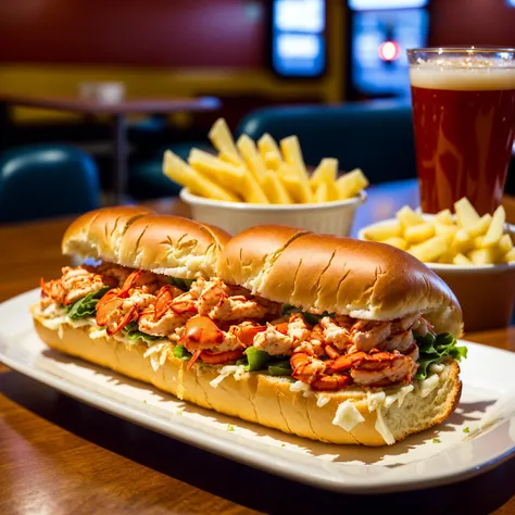 photo of an amazing Lobster roll,busy retro diner background