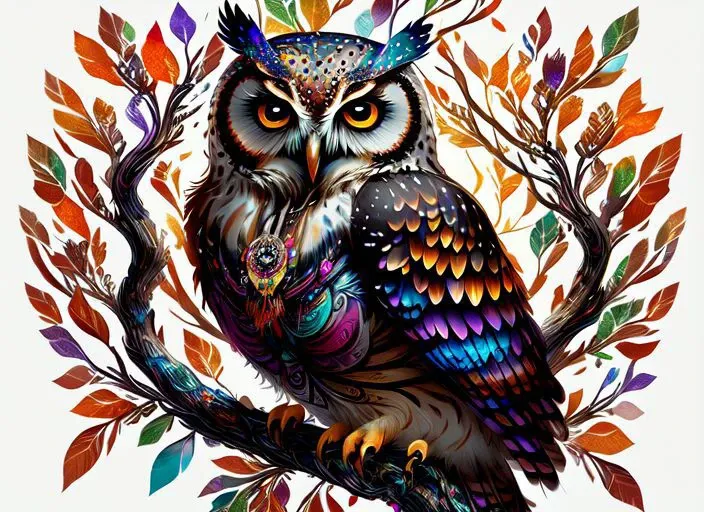 style-paintmagic vector art of an owl perched on a branch, fantastical, highres, sharp focus, absurdres, after hours, dark, darkness, nighttime