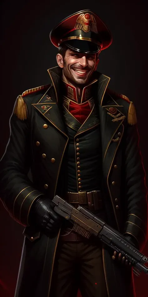 [ commissar gesture thumbsup  :  commissar happy512 holding_gun    :   holding_gun , 0.3 , 0.7 : bezier ]  <lora:warhammer40k_v10:1>