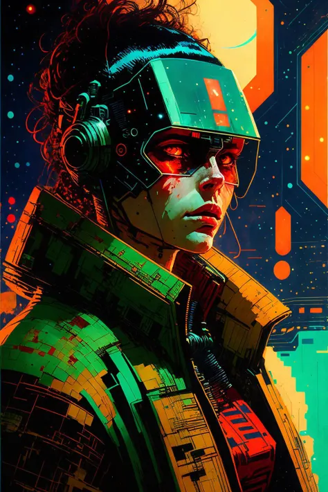 portrait 1 young woman ,science fiction, complex background futuristic,
dark, dim light
realistic, photorealistic
( by Enki Bilal)((masterpiece, best quality, )),