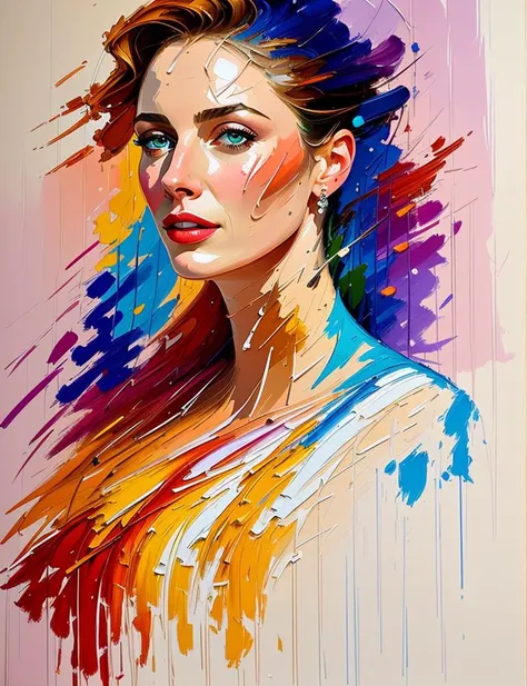 ((speed painting))+++ portrait of woman, palette knife painting, painted in impressionist style, brushstroke painting technique, large strokes