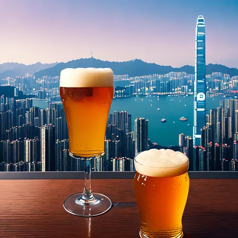 beer,beer ad,asymmetry,<lora:HiroshiNagai:0.6>,HiroshiNagai, wave,skyline,citypop, hong kong, from above,