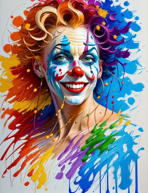 ((speed painting))+++ portrait happy clown, palette knife painting, painted in impressionist style, brushstroke painting technique, large strokes