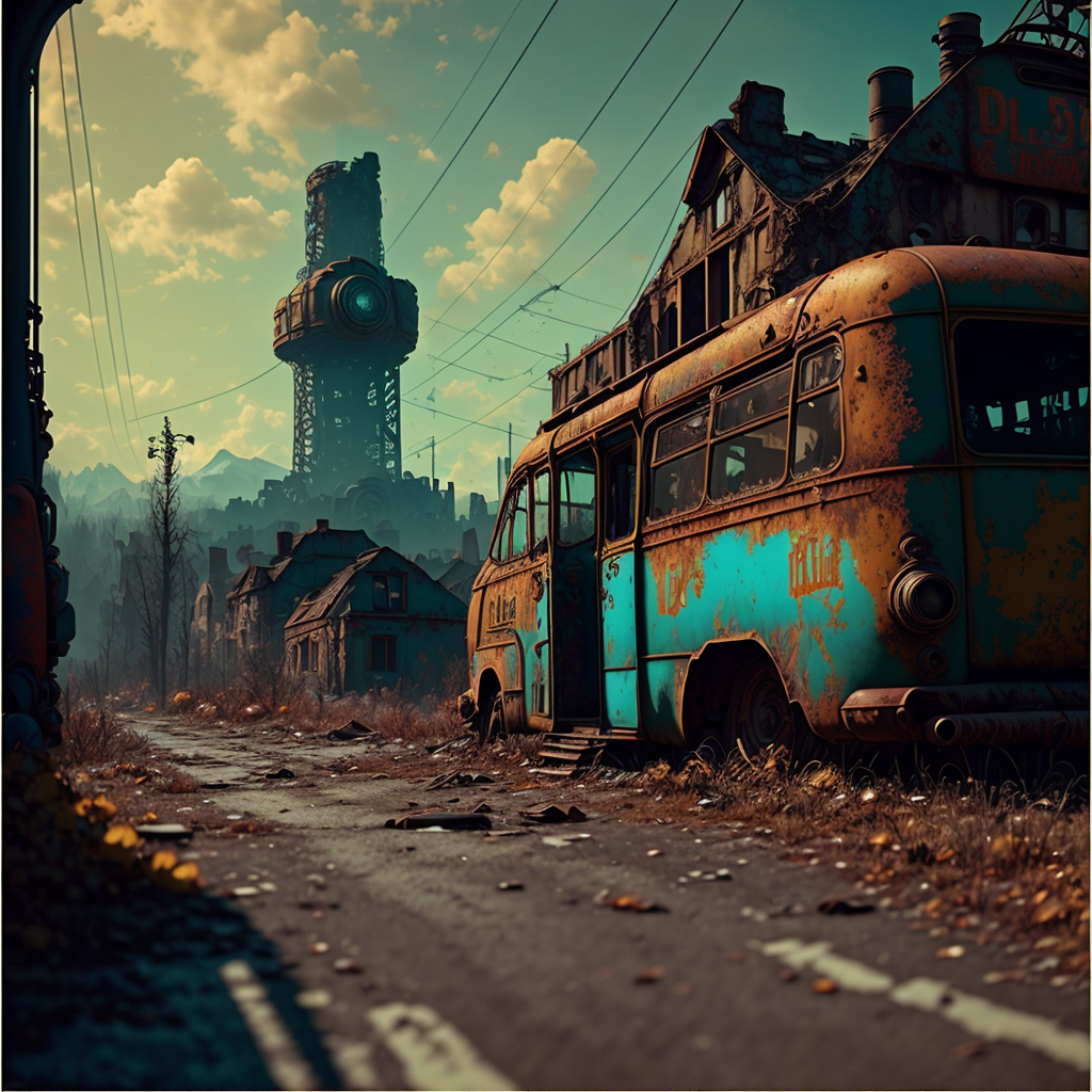 There is a bus that is parked in the middle of the street - SeaArt AI