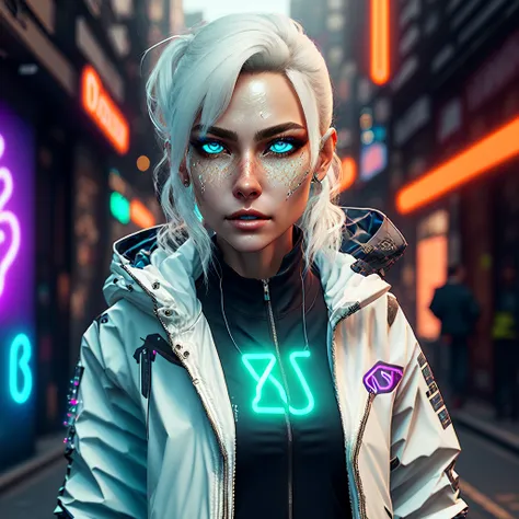 hyper realistic,  cyberpunk ((white female)), techwear jacket, acronym jacket, epic perspective, (Neon illumination), stunning dramatic side pose ,radiant perfectly clear eyes, perfect face, radiant bright, Volumetric light, blue eyes, magic neon, aura

UHD, HDR10, 16K