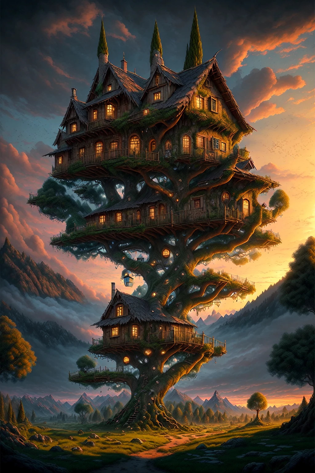 valley, fairytale treehouse village covered,, matte painting, highly detailed, dynamic lighting, cinematic, realism, realistic, photo real, sunset,detailed, high contrast, denoised, centered, michael whelan,
UHD, HDR10, 16K