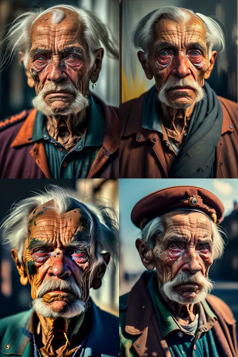 A portrait of poor russian 1800 old worker in rags, ((overwhelming fatigue )), wrinkles of age, concept art, oil pastel painting , moody gray colors , gritty, messy stylestyle of Alexey Savrasov, Ivan Shishkin, Ilya Repin, (cel shaded:1.2), 2d, (oil painting:1.2) highly detailed