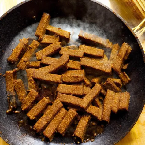 Stir-fried twfood01, sizzling, aromatic, hot, ((twfood01, a traditional delicacy)), ((stir-fried, symbol of quick and flavorful cooking method)), ((sizzling and aromatic, describing the sensory experience)), ((hot, indicating it's freshly cooked)), ((realistic, detailed depiction))