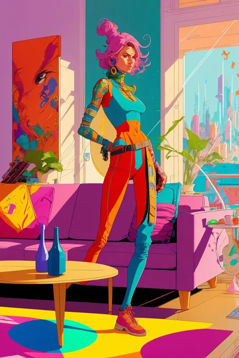 1 beautiful woman 
Josan Gonzalez
sketch
livingroom
couch
colorful
(masterpiece, best quality),