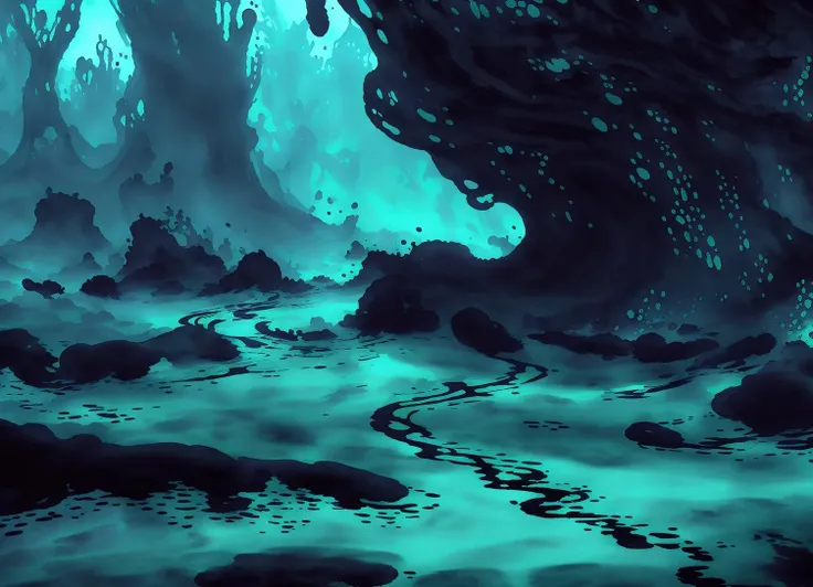 (ink painting:1.3) of a (palebean-like thick water) surrounded bylaims, (alted), (sickening), somewhat wet,hugetdunkey, puce-like quality, masterpiece, high res,punk,cave,close up, messy+